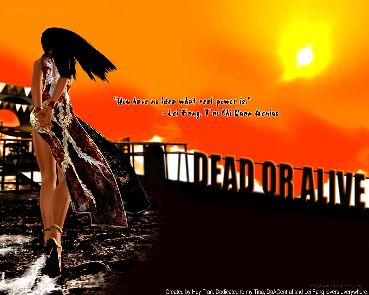 Dead or Alive character at sunset