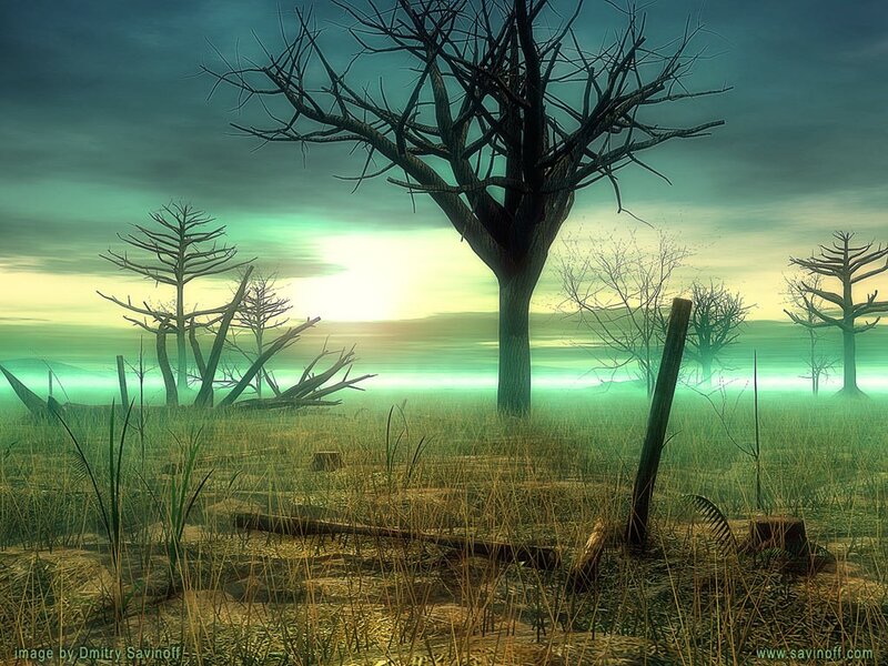 Dead Trees in Field — Green