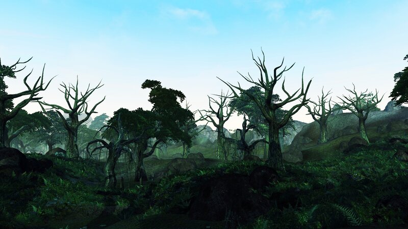 Dead Trees in Forest — Green, Somber