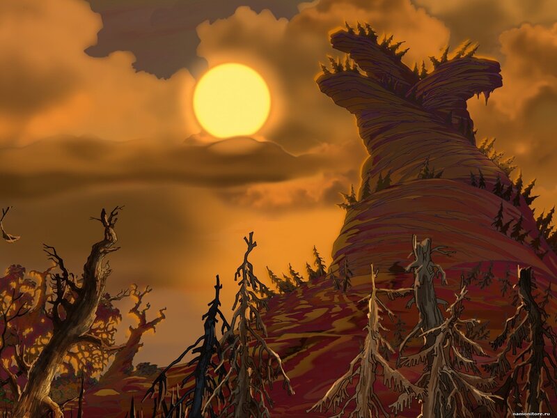 Dead Trees on Hillside — Orange