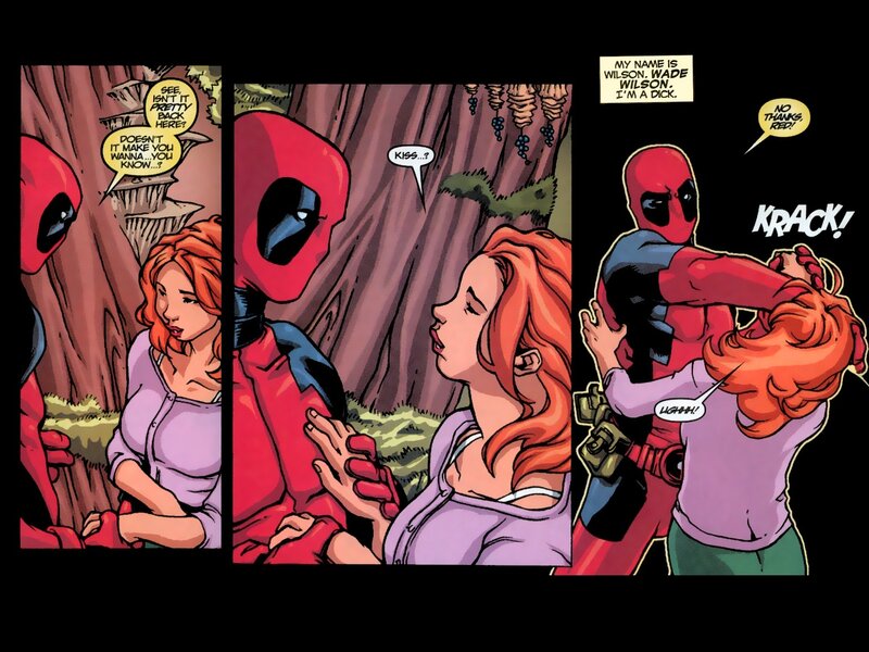 Deadpool and a woman in forest