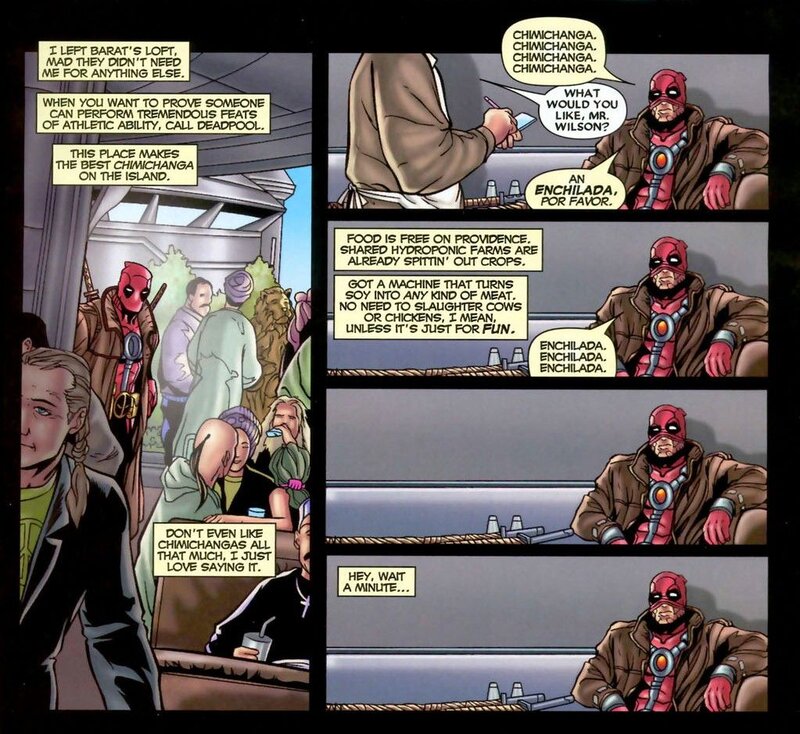 Deadpool at a food counter