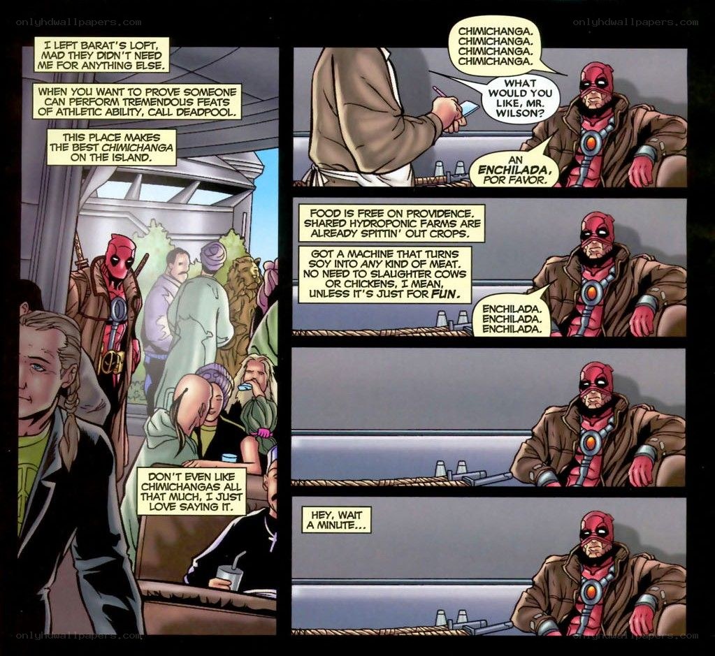 Deadpool at a food counter