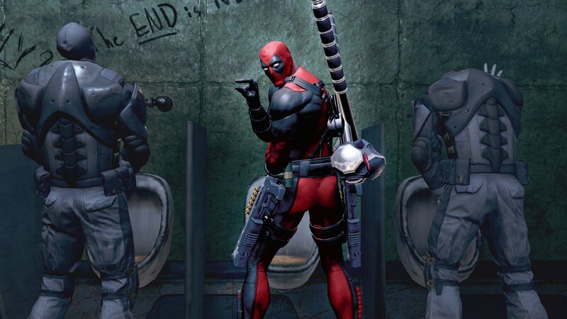 Deadpool Between Two Soldiers