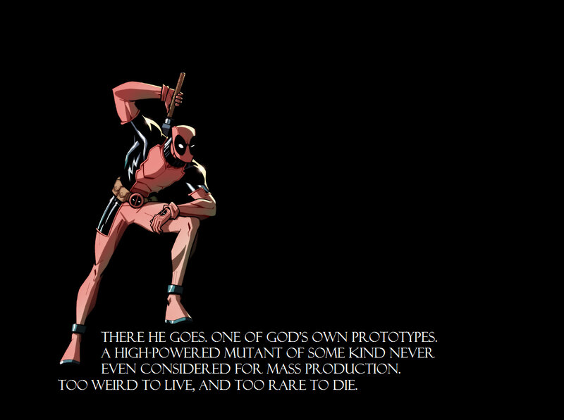 Deadpool Character — Black, Dramatic, Comic, Sword, Text