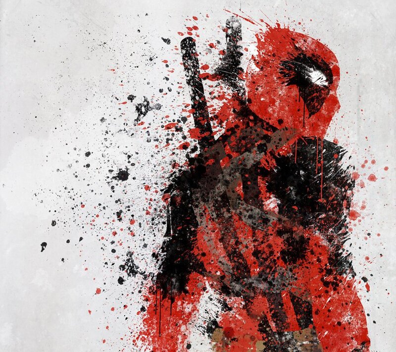 Deadpool Character — Red, Aggressive, Digital Art, Splatter