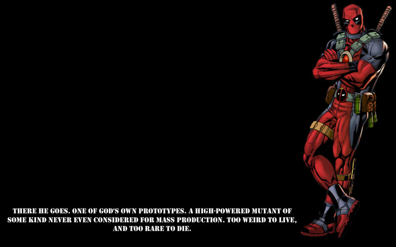 Deadpool Character — Red, Confident, Comic, Text, Weapons