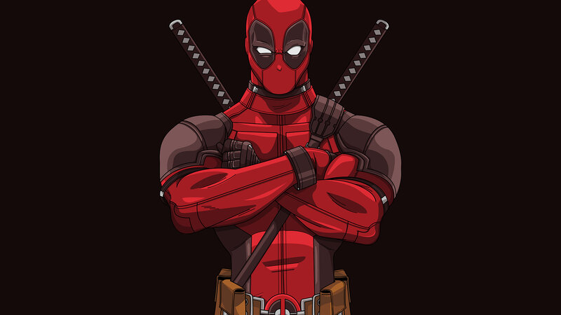 Deadpool Character — Red, Confident, Digital Art, Swords, Mask