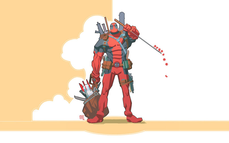 Deadpool Character — Red, Confident, Digital Art, Weapons