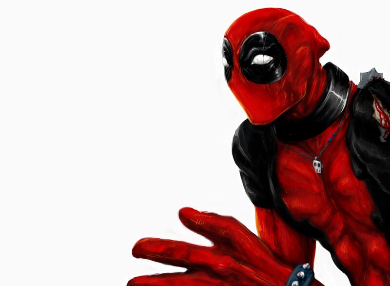 Deadpool Character — Red, Dramatic, Digital Art, Skull Necklace