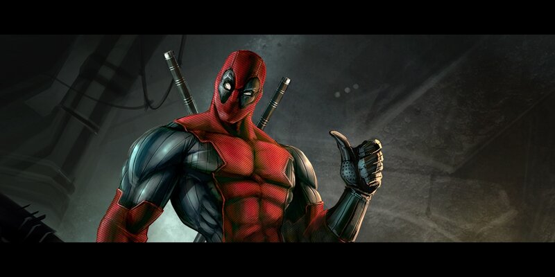 Deadpool Character — Red, Dramatic, Digital Art, Swords