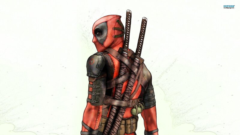 Deadpool Character — Red, Neutral, Digital Art, Swords, Backpack, Mask, Black