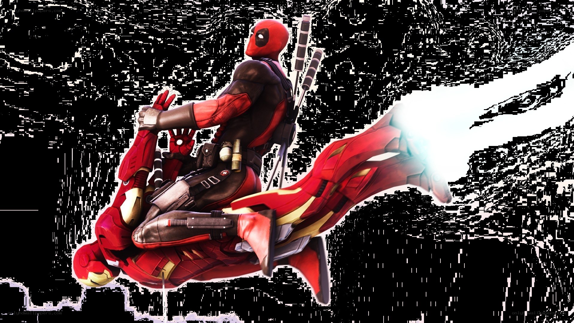Deadpool fighting Iron Man