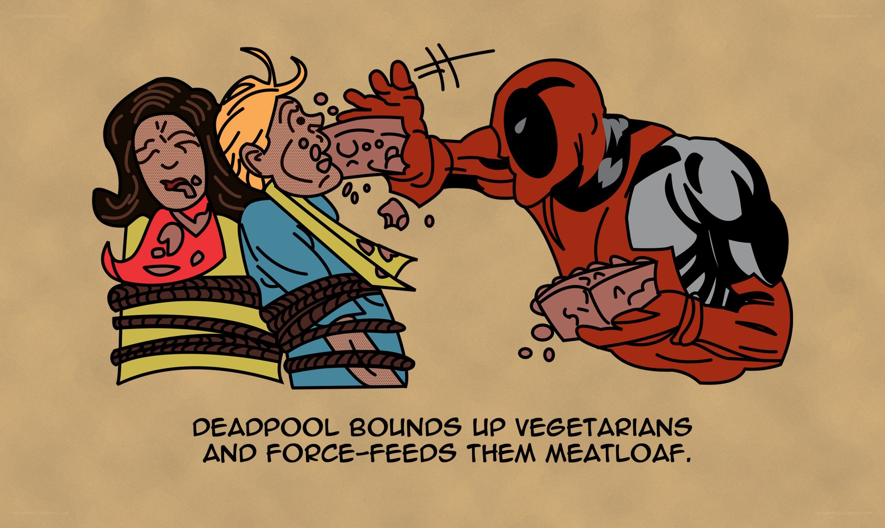 Deadpool force-feeds meatloaf