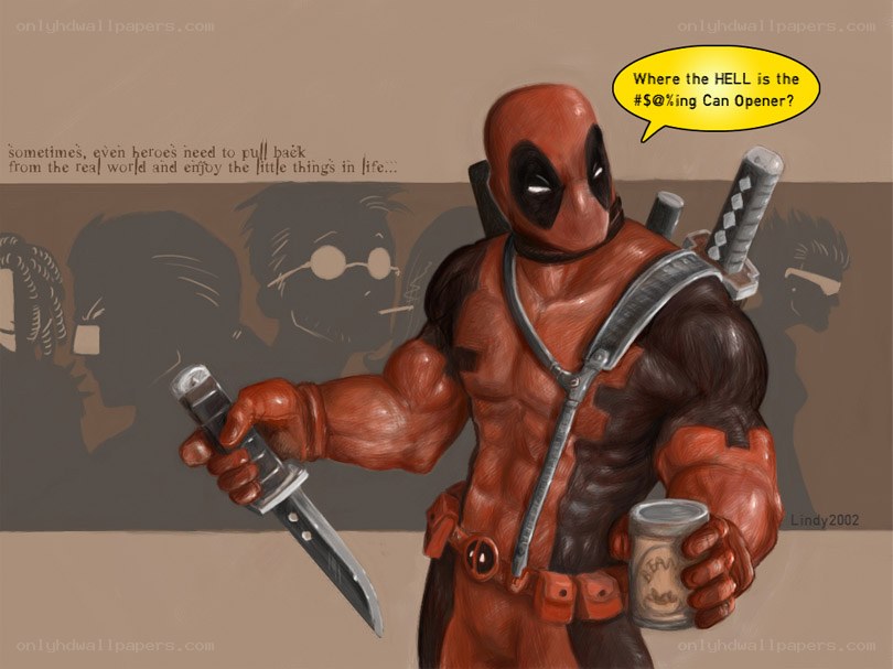 Deadpool frustrated with can opener