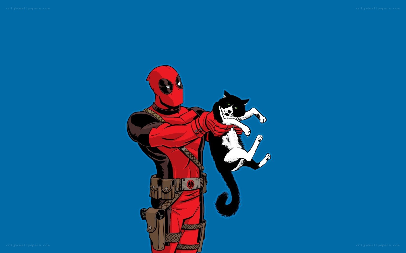 Deadpool holding a cat