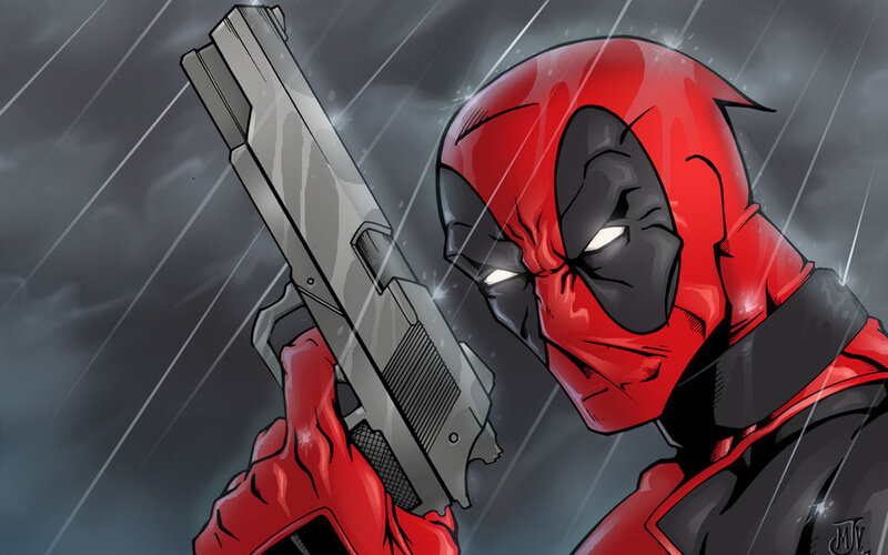 Deadpool Holding Gun — Red