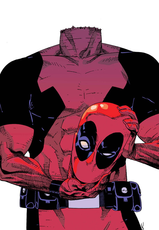 Deadpool holding his head