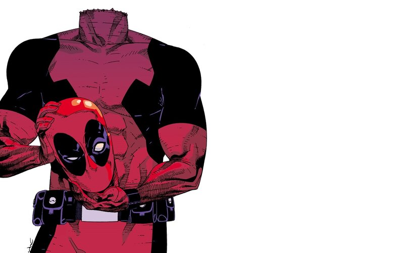 Deadpool holding his mask