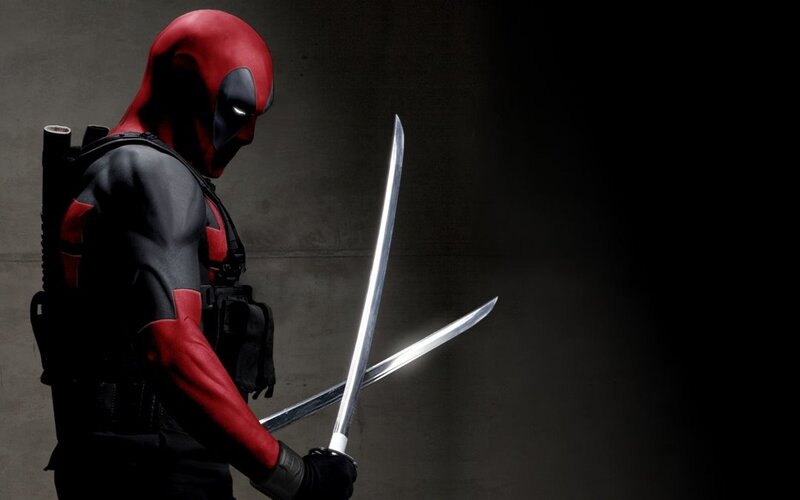 Deadpool Holding Swords — Red, Dark
