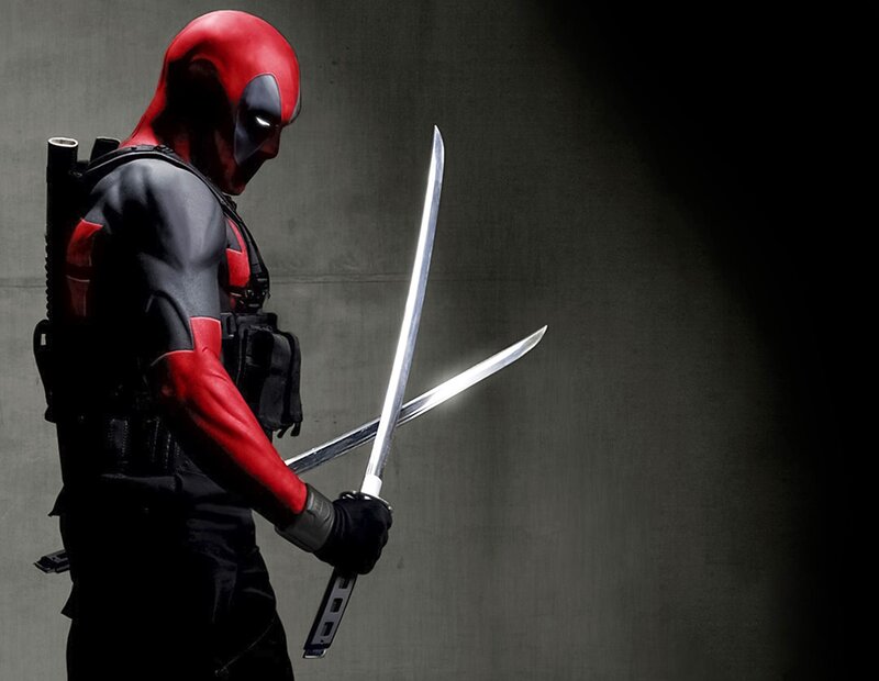 Deadpool Holding Swords — Red, Dramatic, Digital Art