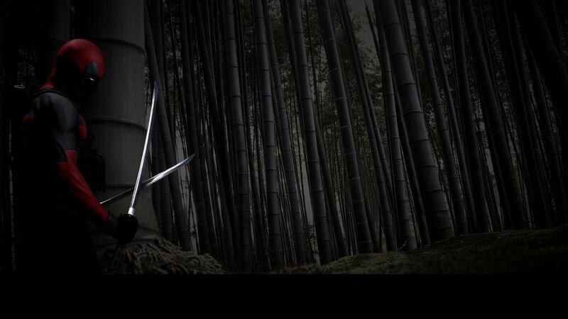 Deadpool in a bamboo forest