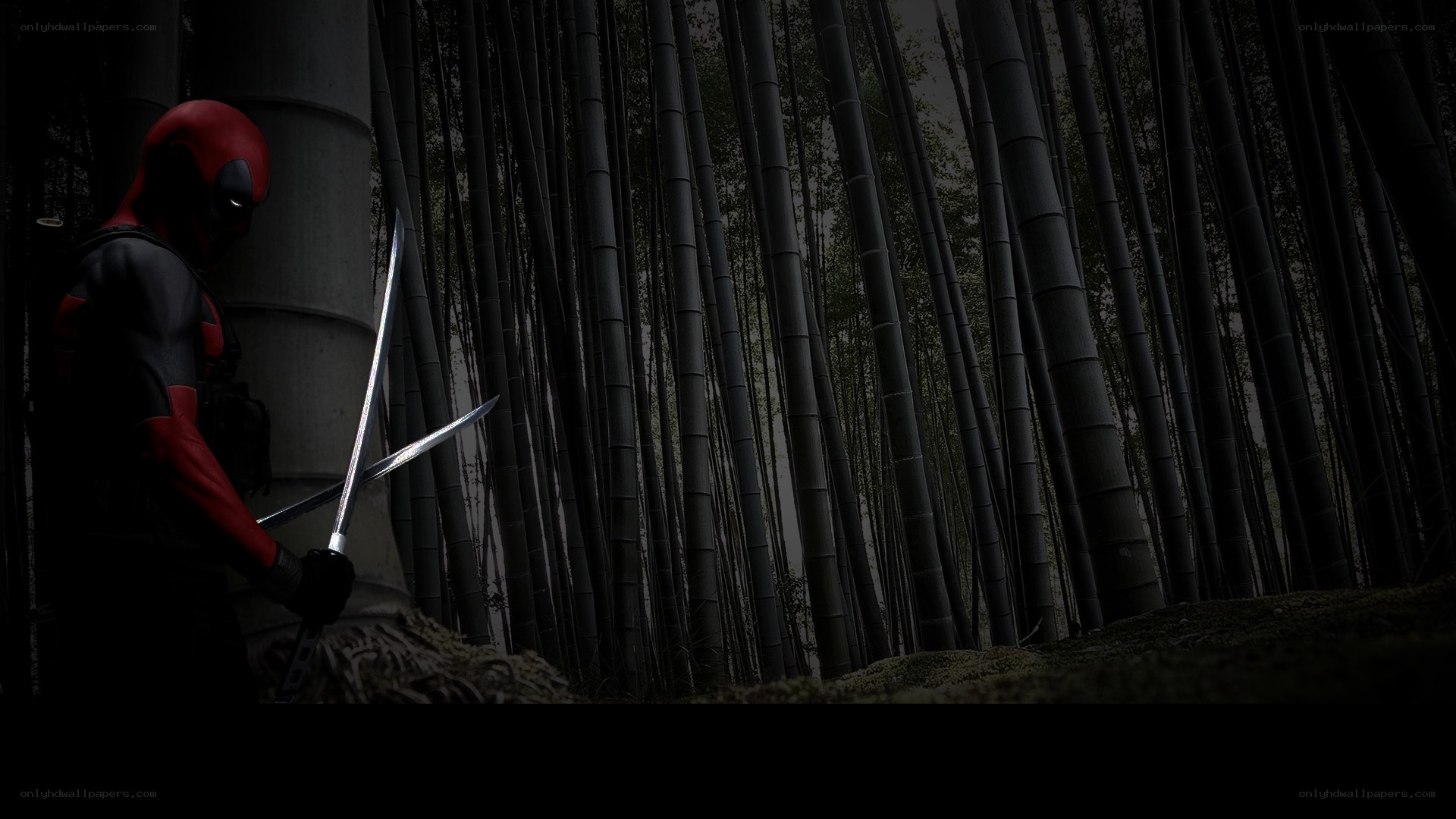 Deadpool in a bamboo forest
