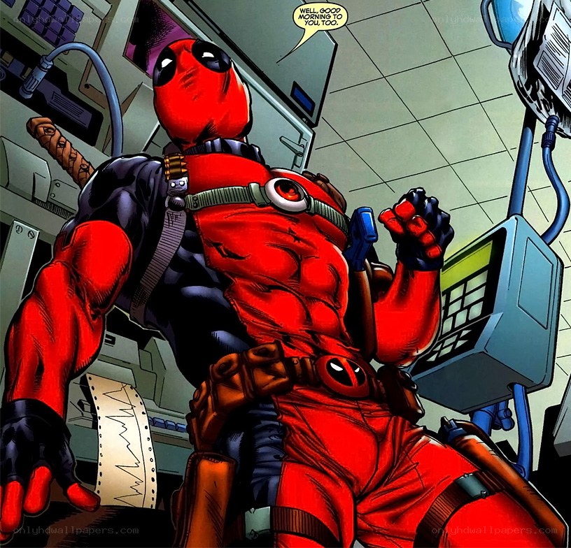Deadpool in a medical room