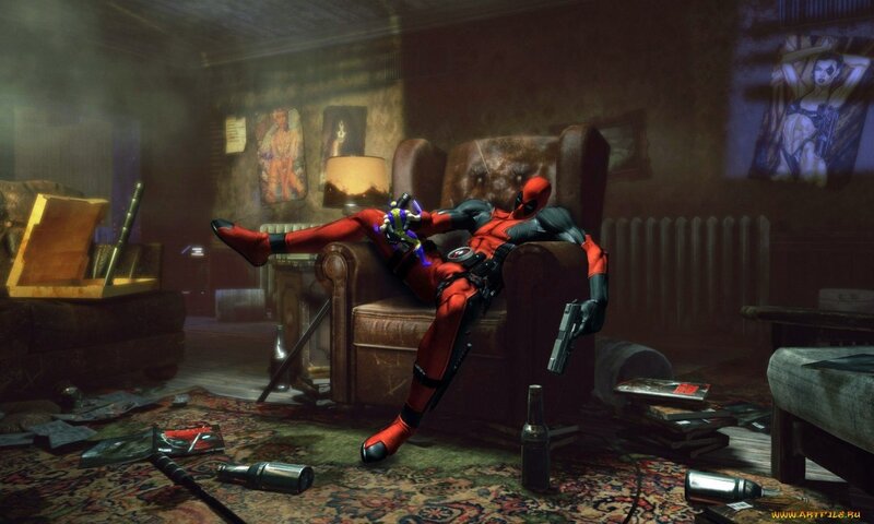 Deadpool in a messy room