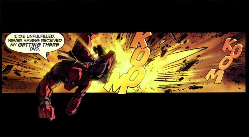 Deadpool in Action — Red, Dramatic, Comic, Comic Book Panel