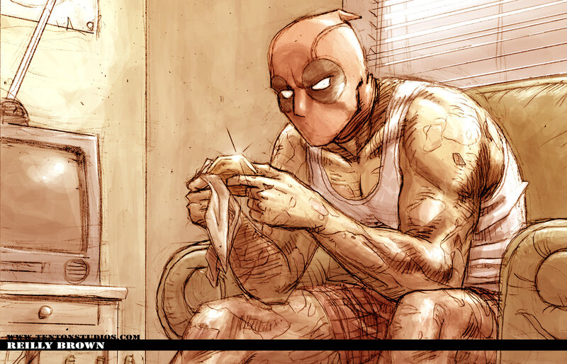 Deadpool knitting at home