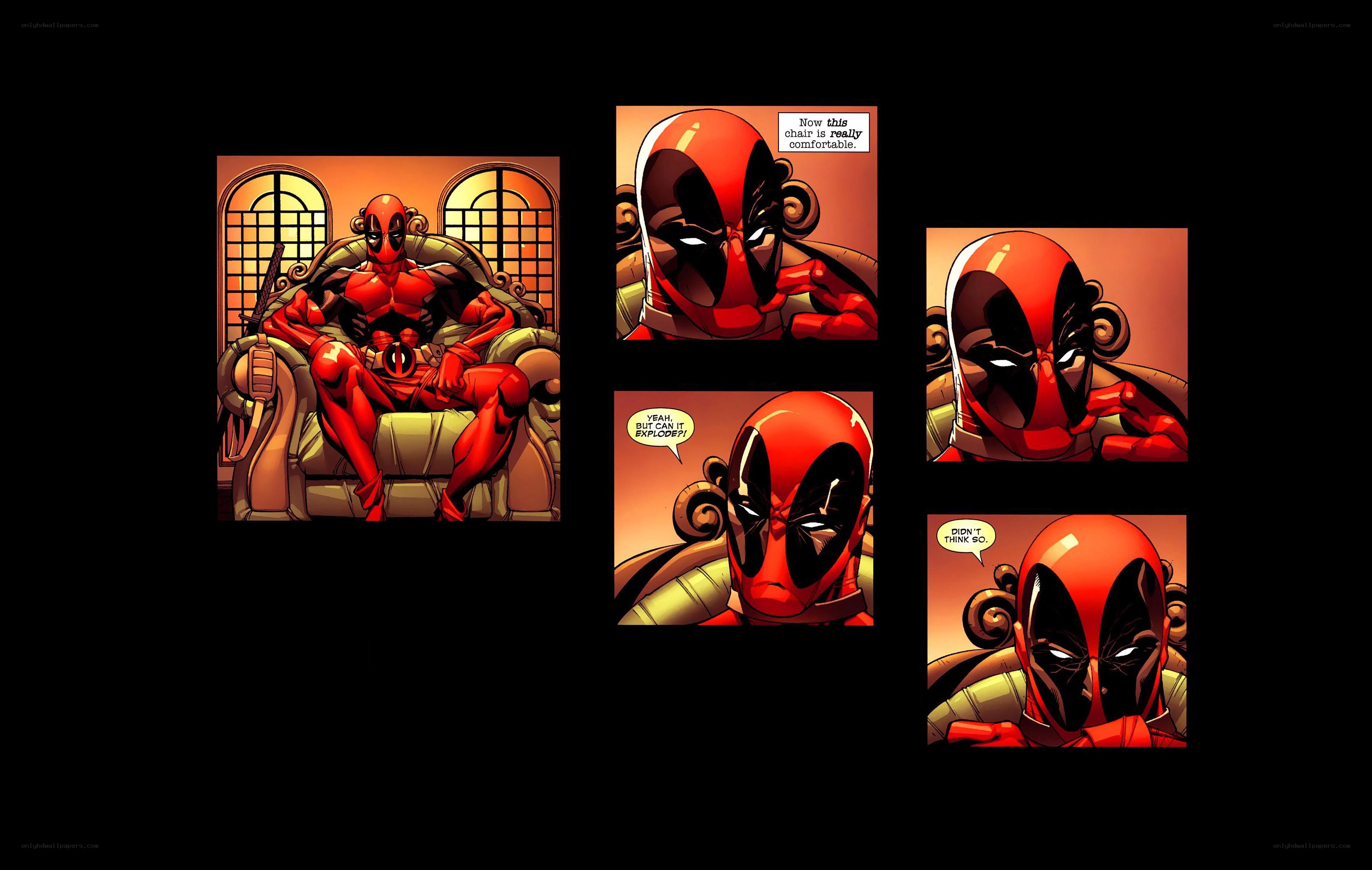 Deadpool on a comfy chair