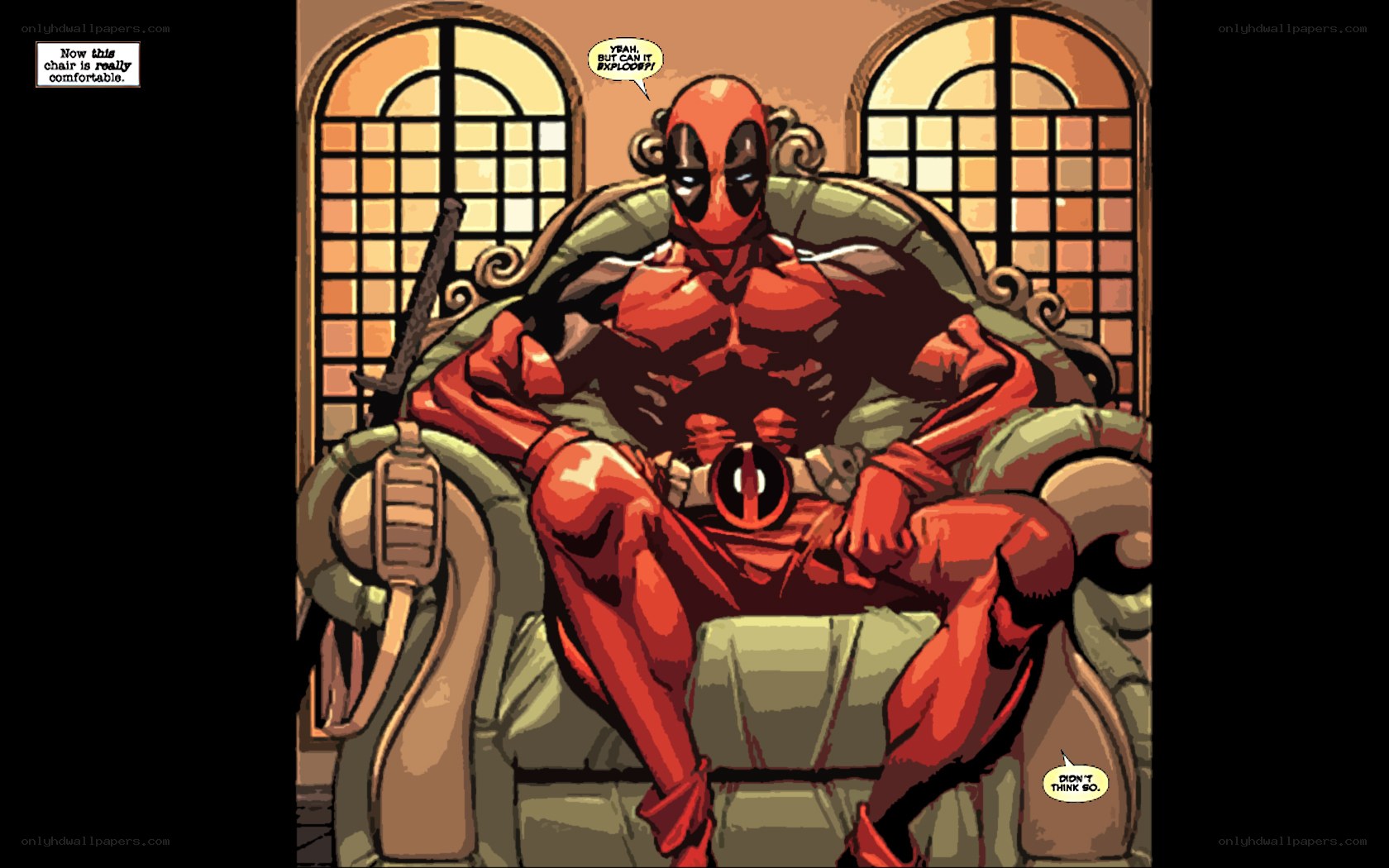 Deadpool on a comfy chair