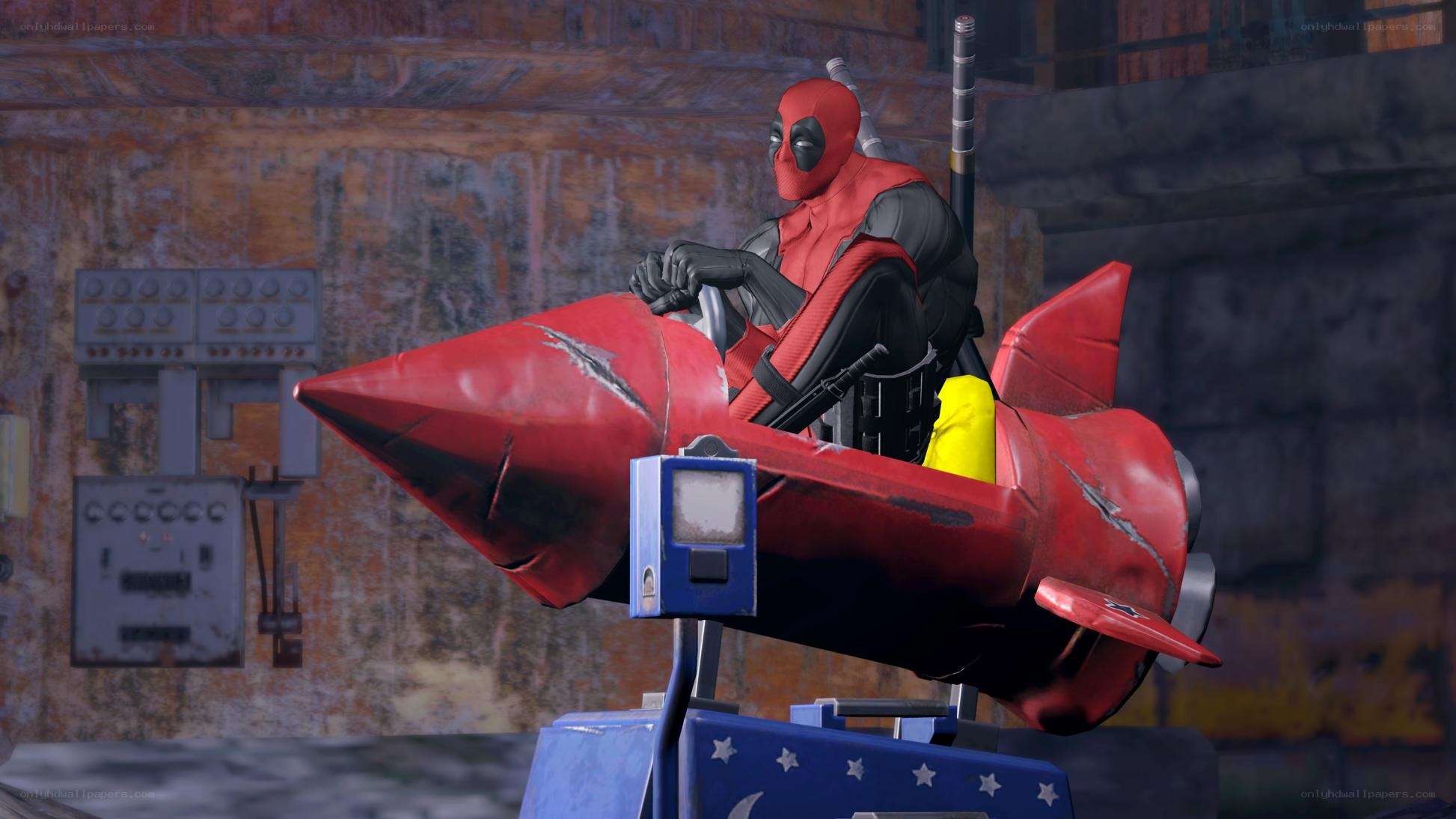 Deadpool on a rocket ride