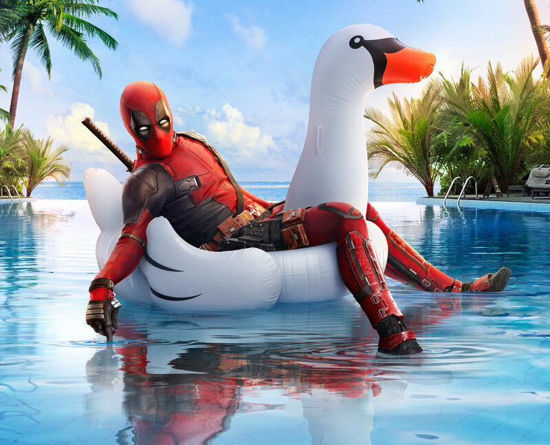 Deadpool on Inflatable Swan