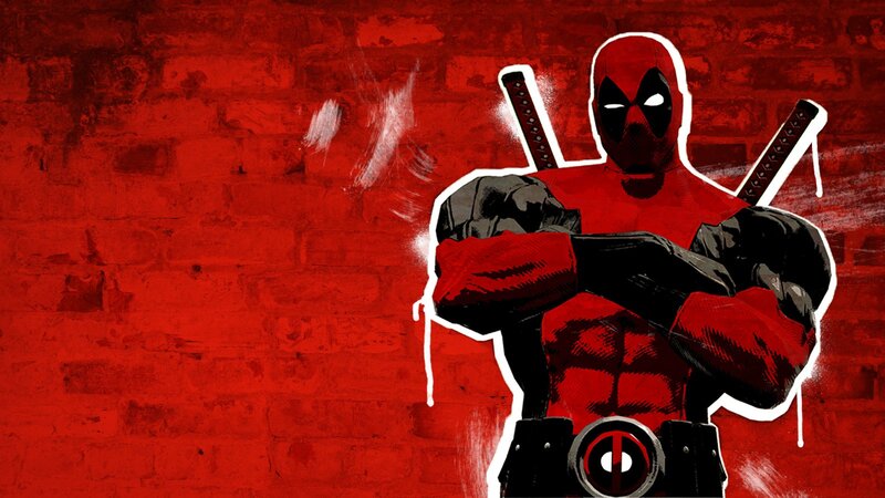 Deadpool on red brick wall