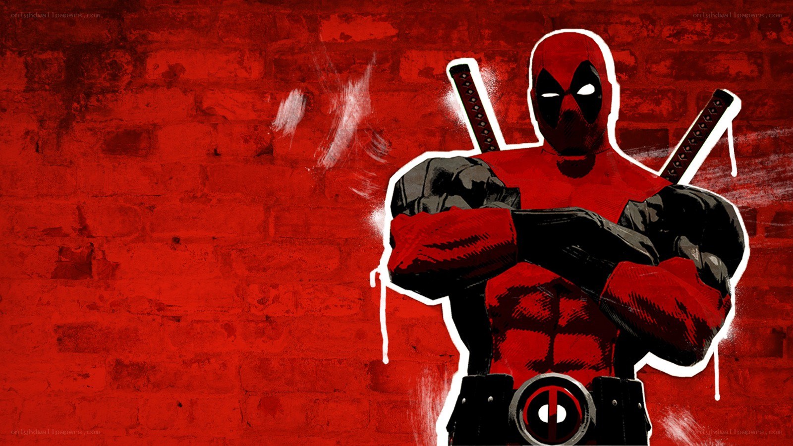 Deadpool on red brick wall