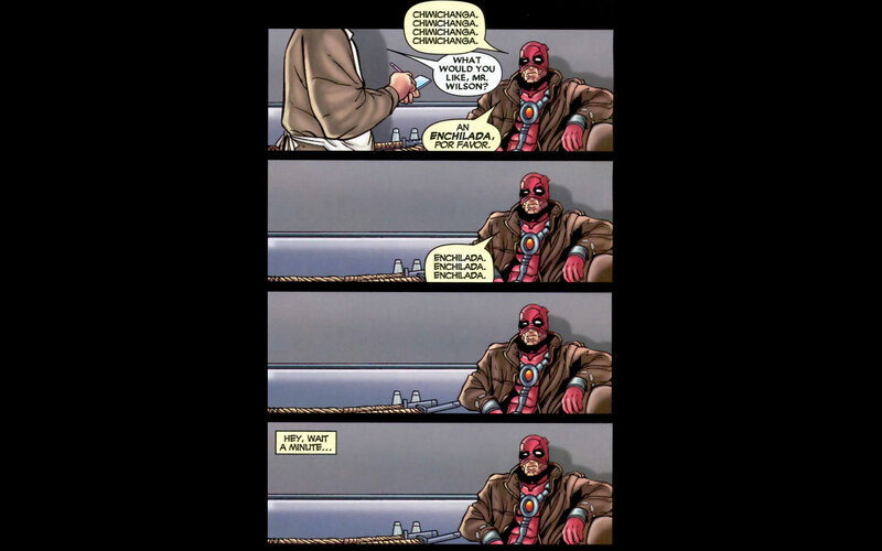 Deadpool ordering a drink