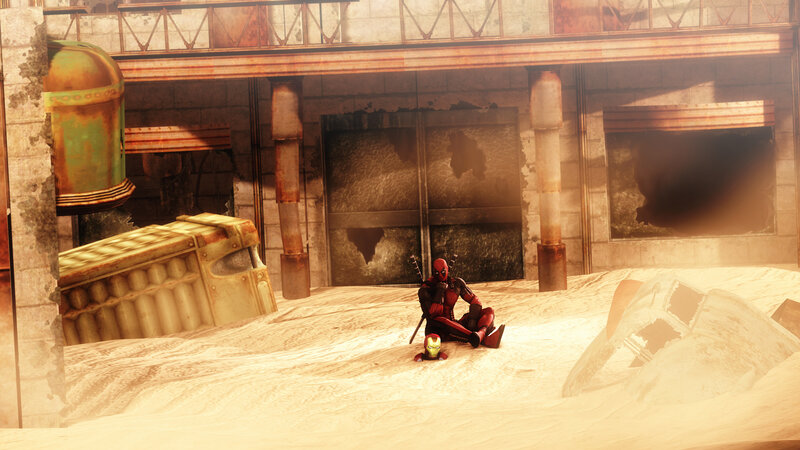 Deadpool Sitting in Sand