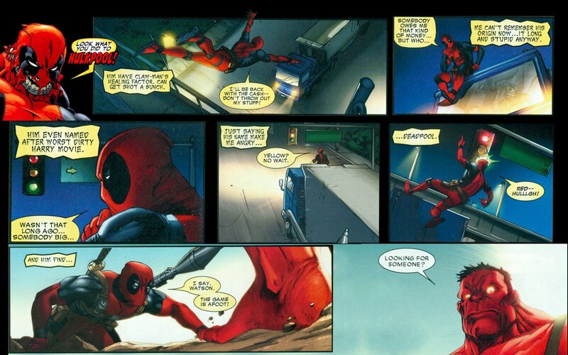 Deadpool vs Hulk comic panels