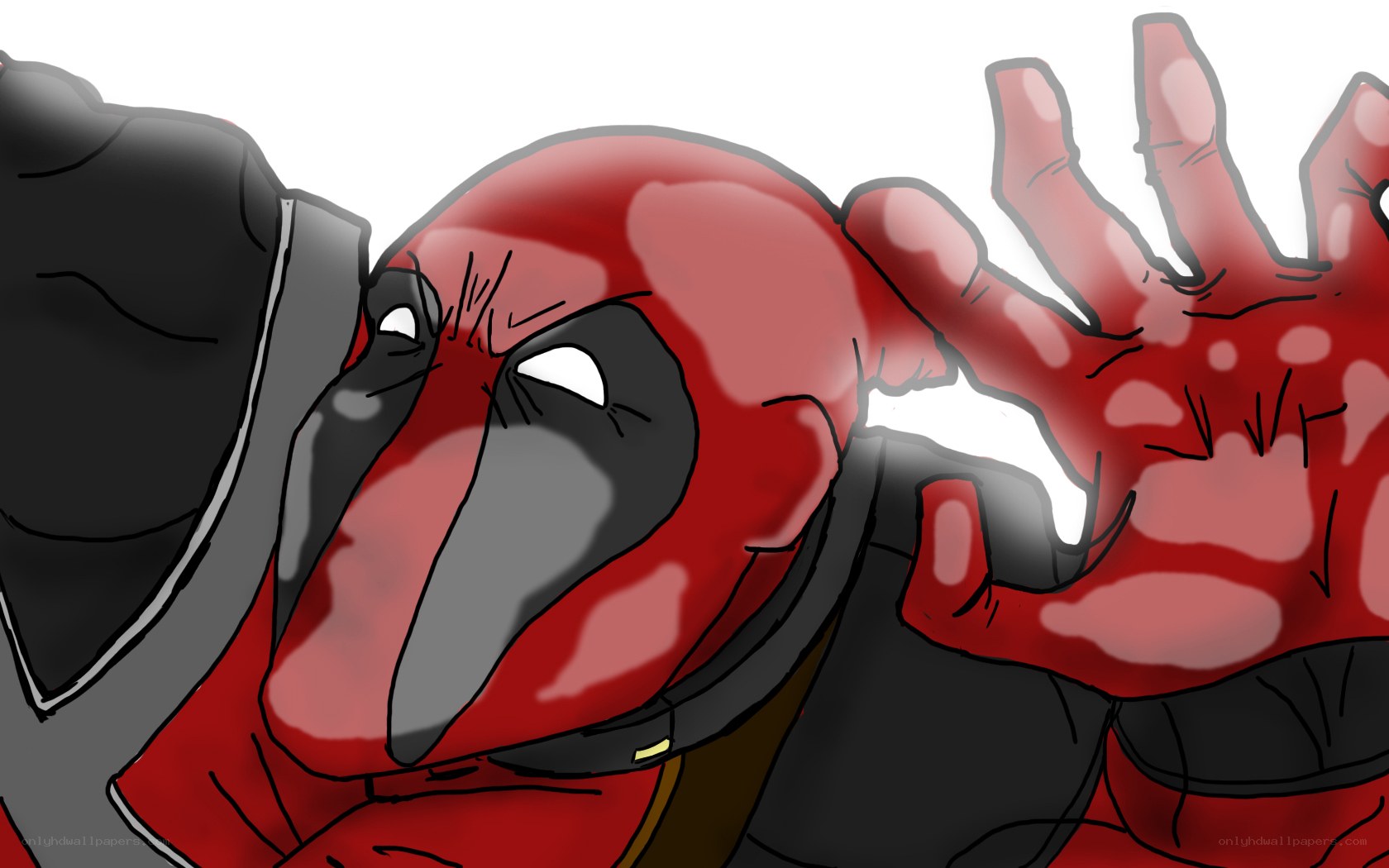Deadpool with bloodied hand