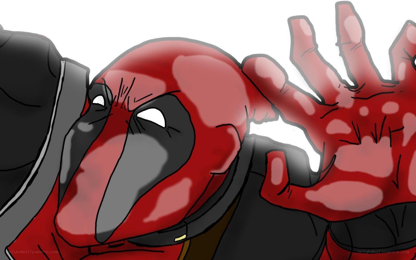 Deadpool with bloodied hand