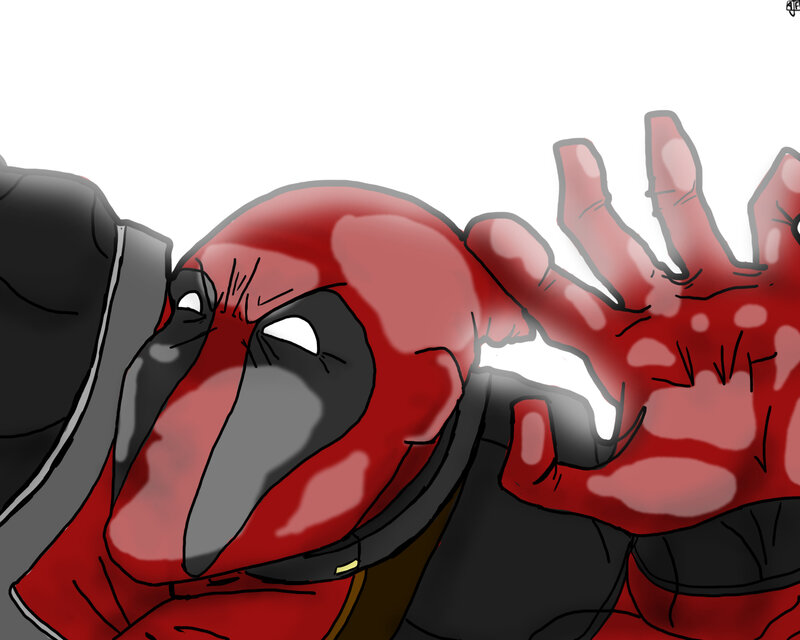 Deadpool with bloodied hand