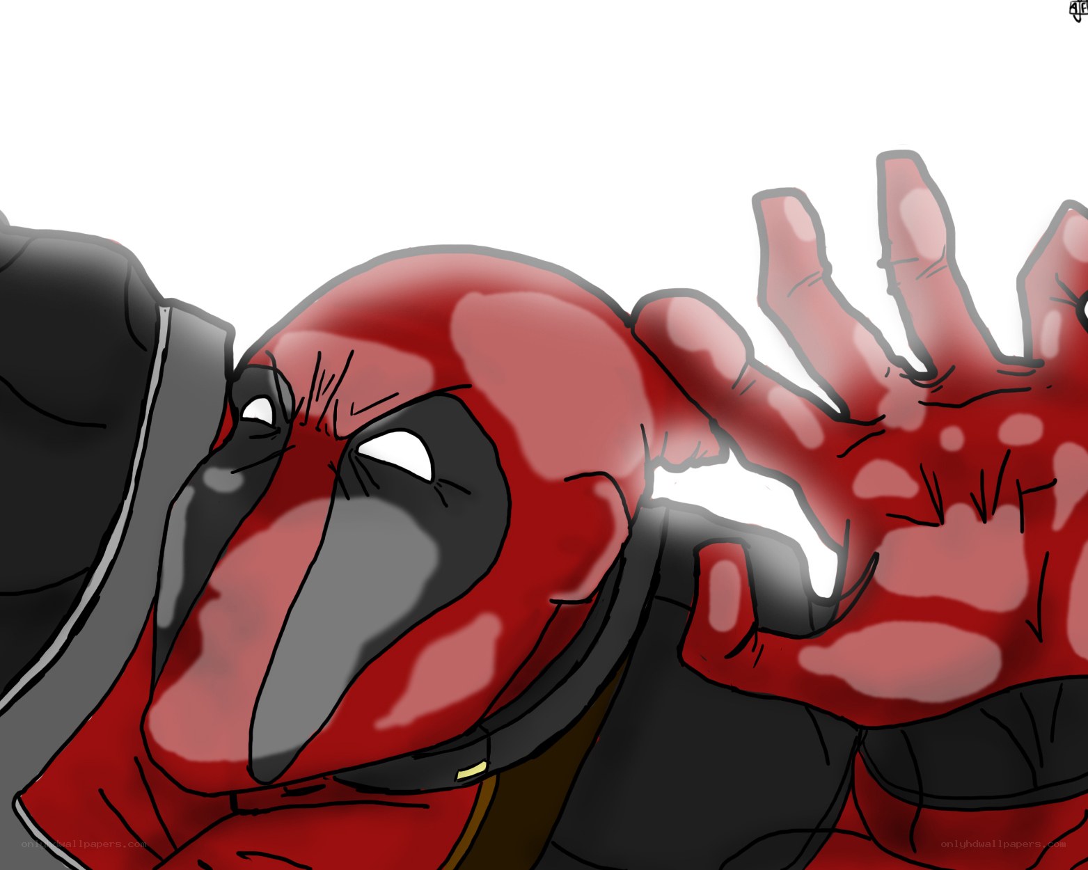 Deadpool with bloodied hand