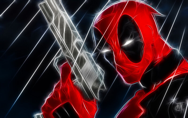 Deadpool with glowing gun