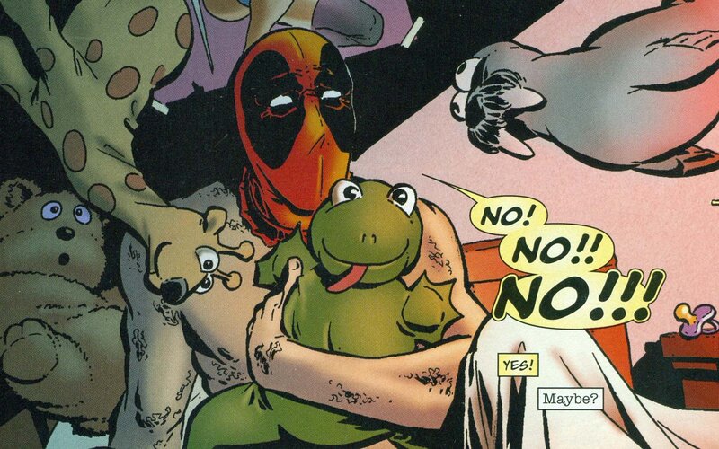 Deadpool with stuffed animals