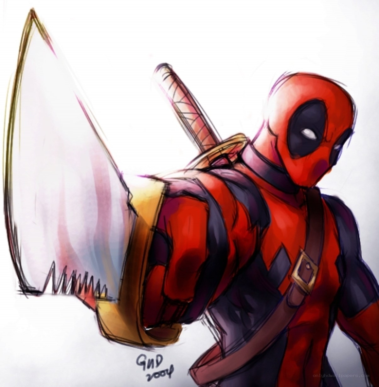 Deadpool with sword and knife