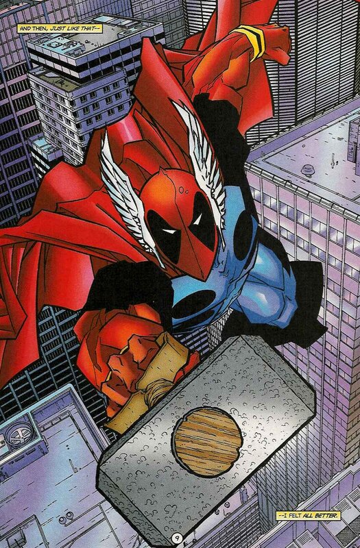 Deadpool with Thor's hammer