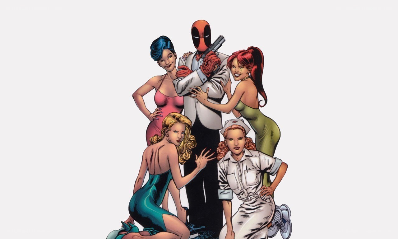 Deadpool with women in comic art