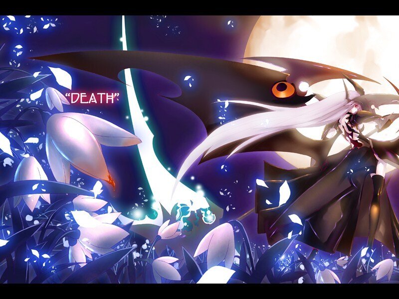 Death character in a flower field